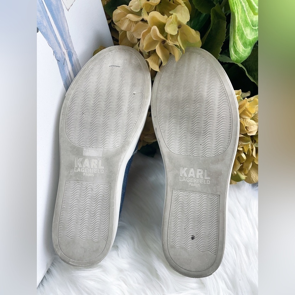 Karl Lagerfeld Navy Denim Slip on Shoes with Diamond Buckle Size 6/36 - Picture 5 of 8